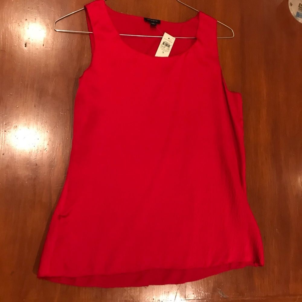 Ann Taylor Red Silk Satin Shell Top S
